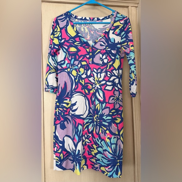 Lilly Pulitzer “Catwalkin” Floral Shift Dress - Navy, Pink, Yellow - Picture 3 of 7